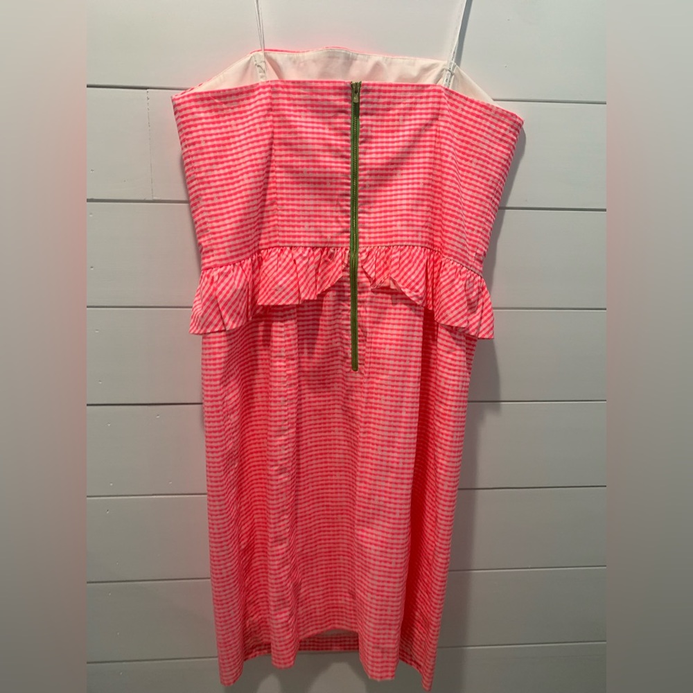 Lilly Pulitzer, size 8 hot pink gingham pencil dress, with cute ruffle detail. - Picture 5 of 12